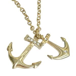 Gold Nautical Anchor Pendant Necklace Plated Island Beach 24-27" Long Crystal
